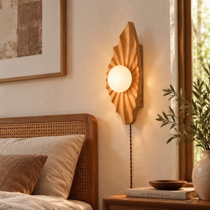 Lámpara de pared Wabi-Sabi de madera natural HL4516