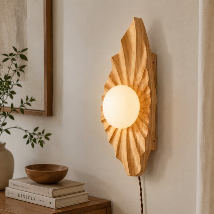 Lámpara de pared Wabi-Sabi de madera natural HL4516
