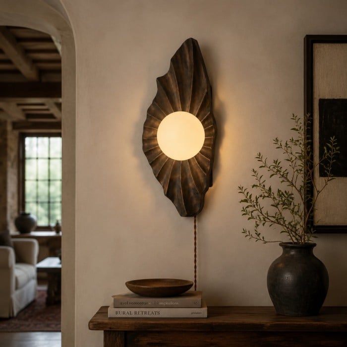 Lámpara de pared Wabi-Sabi de madera natural HL4516