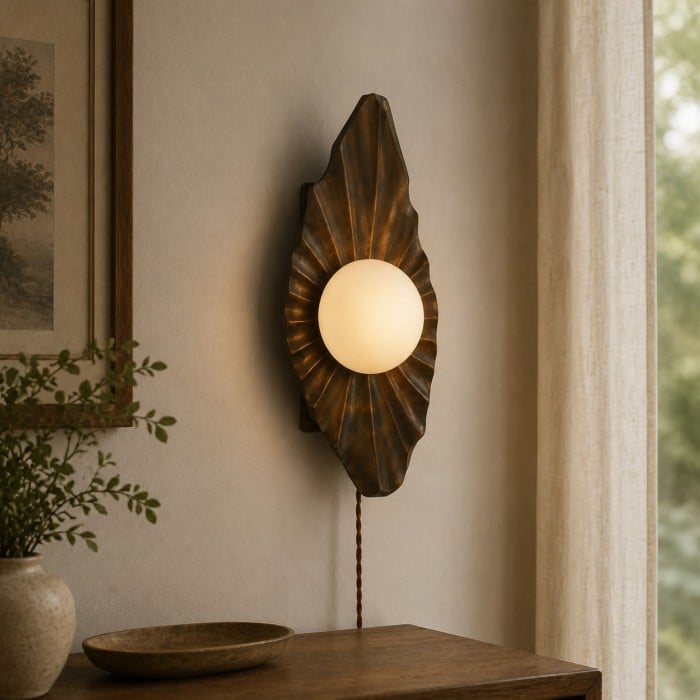 Lámpara de pared Wabi-Sabi de madera natural HL4516