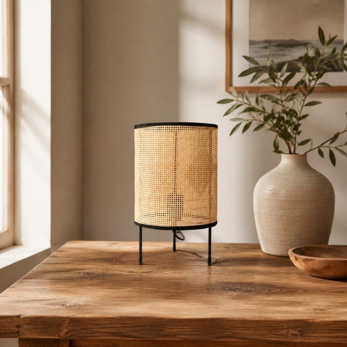 Natuurlijk geweven rotan LED-tafellamp HL4298