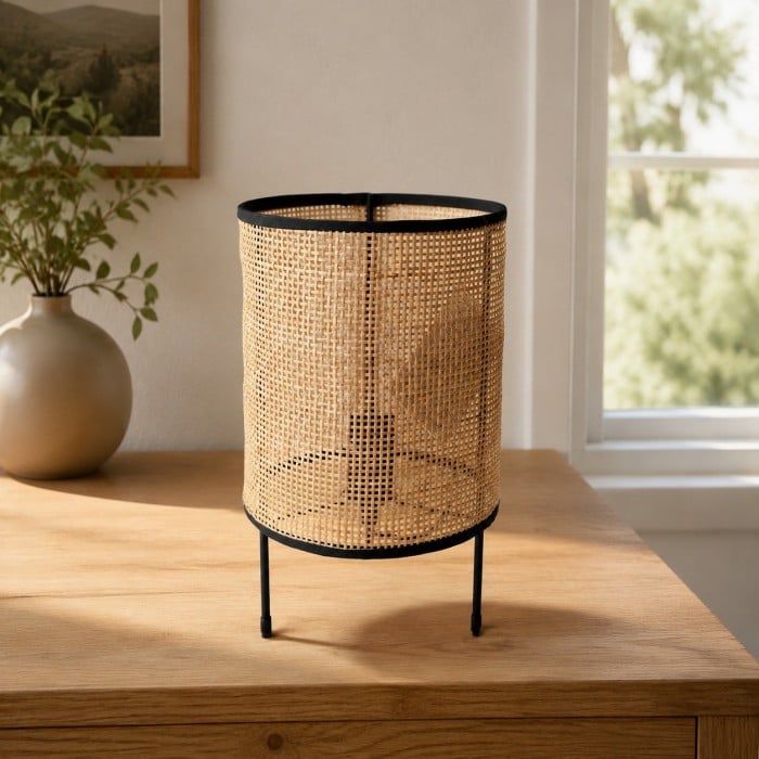Natuurlijk geweven rotan LED-tafellamp HL4298