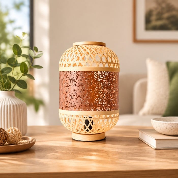 Natuurlijk geweven rotan LED-tafellamp HL4298