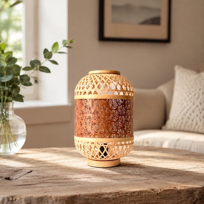 Natuurlijk geweven rotan LED-tafellamp HL4298