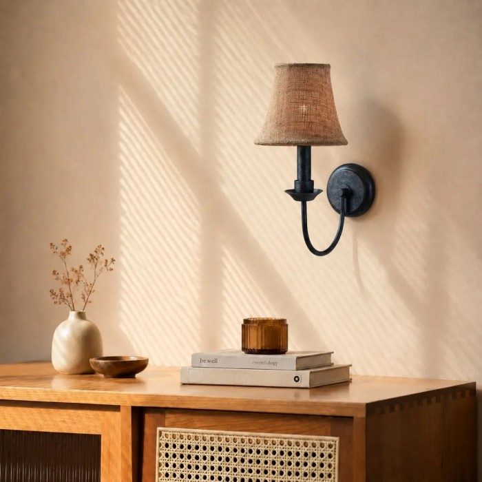 Nordic Iron Wall Sconce with Fabric Shade HL4264