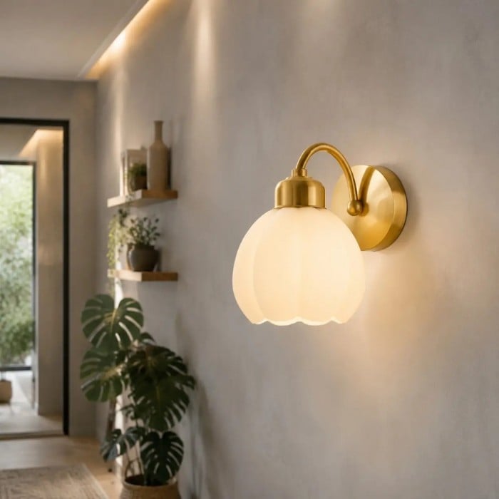 Lámpara de pared nórdica de cristal opalino con forma de flor HL4254