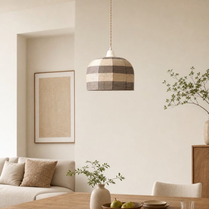Hanglamp met koepel van patchwork katoenen draad HL4357