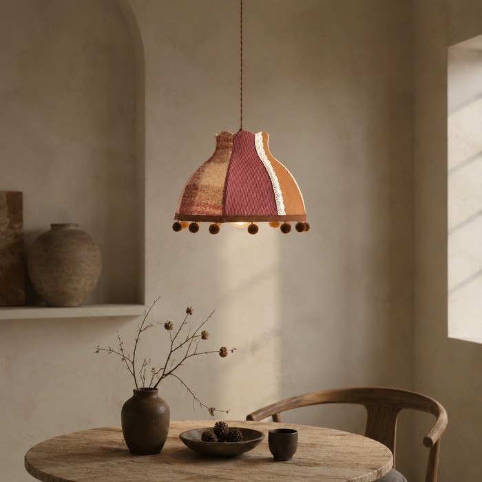 Hanglamp met patchworkstof en pompons HL4440