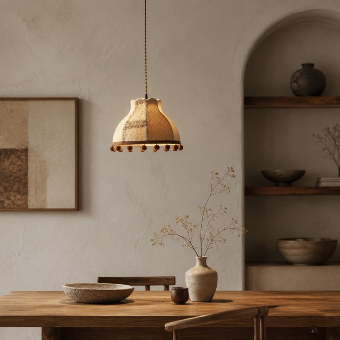 Hanglamp met patchworkstof en pompons HL4440