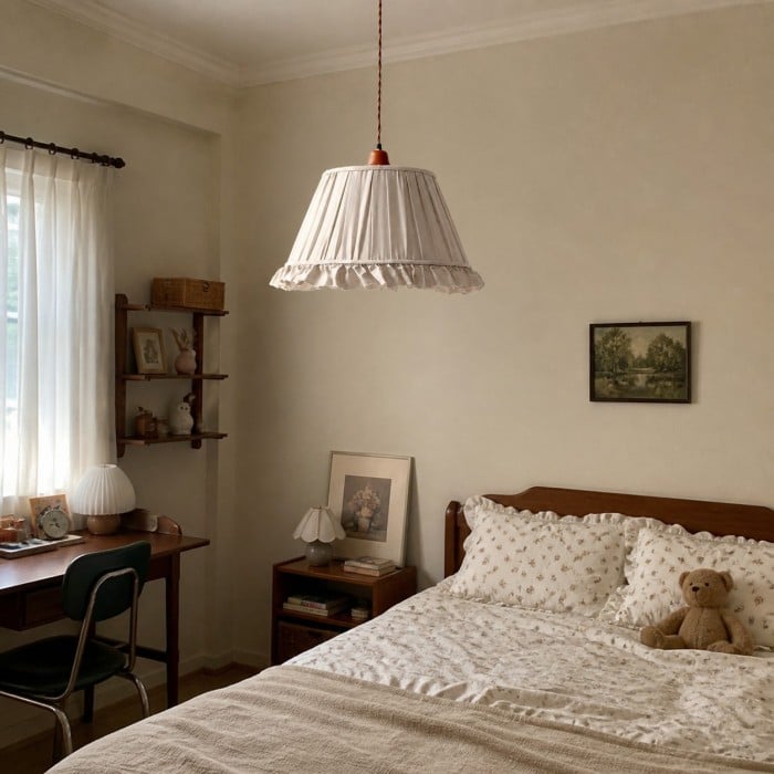 Suspension en tissu plissé avec abat-jour festonné HL4476