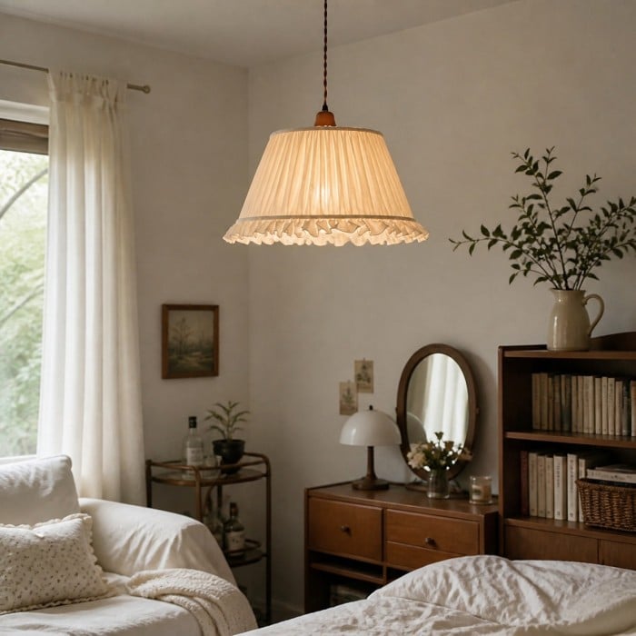 Suspension en tissu plissé avec abat-jour festonné HL4476