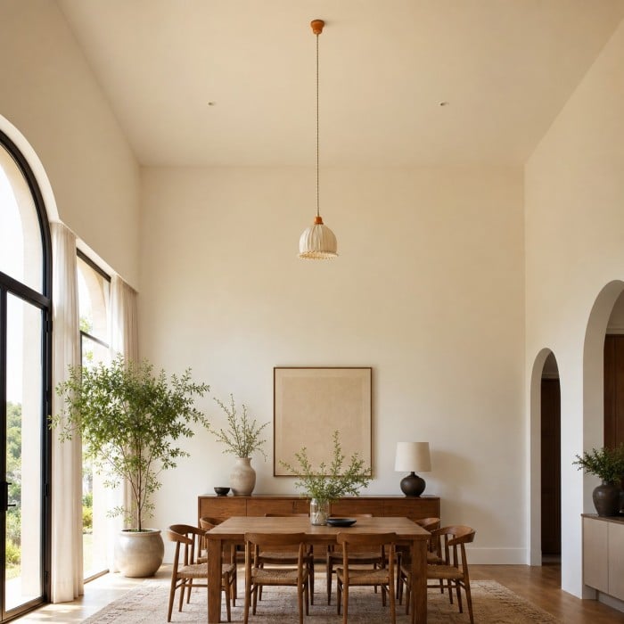 Suspension en tissu plissé avec rosace en bois HL4436