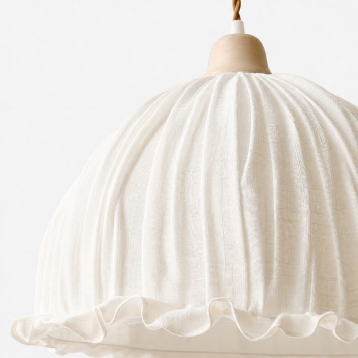 Suspension en tissu plissé avec rosace en bois HL4436