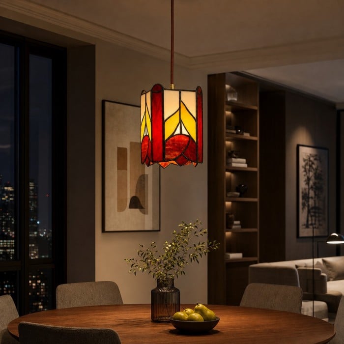 Suspension en vitrail à motif de rose HL4511