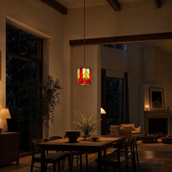 Suspension en vitrail à motif de rose HL4511