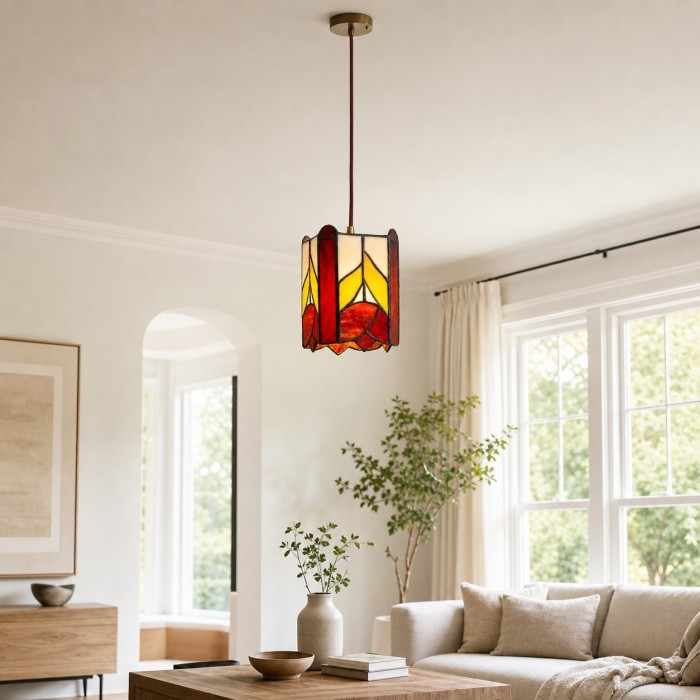 Suspension en vitrail à motif de rose HL4511