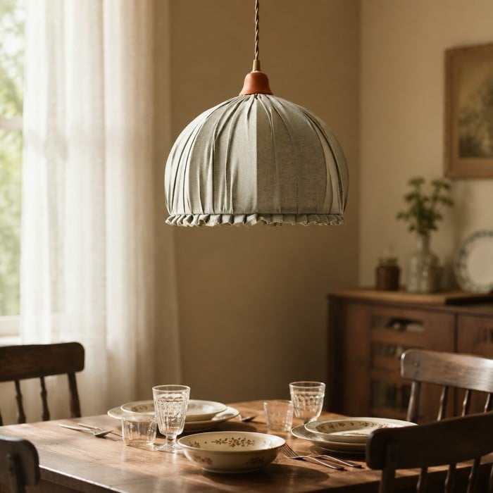 Suspension en tissu froncé avec abat-jour plissé HL4405