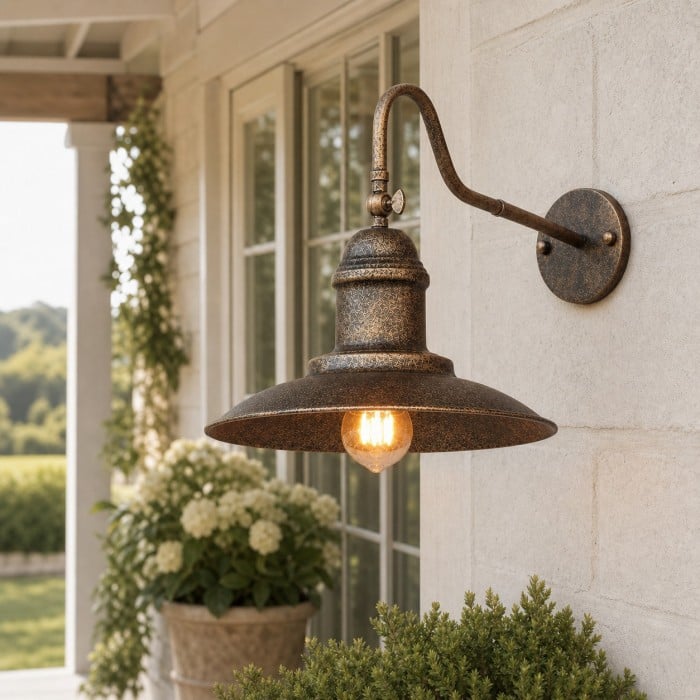 Rustic Adjustable Outdoor Wall Sconce with Bell and Cone Shade Options HL4280
