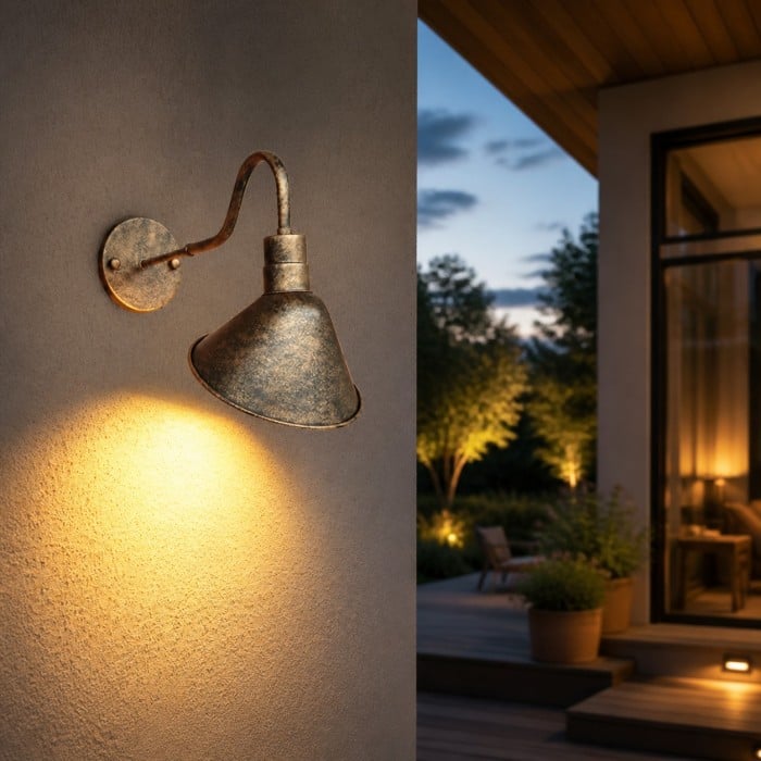 Rustic Adjustable Outdoor Wall Sconce with Bell and Cone Shade Options HL4280