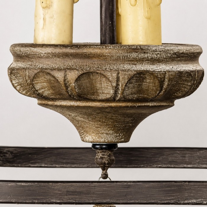 Suspension rustique en forme de cage à oiseaux avec structure en fer et accents en bois HL4640