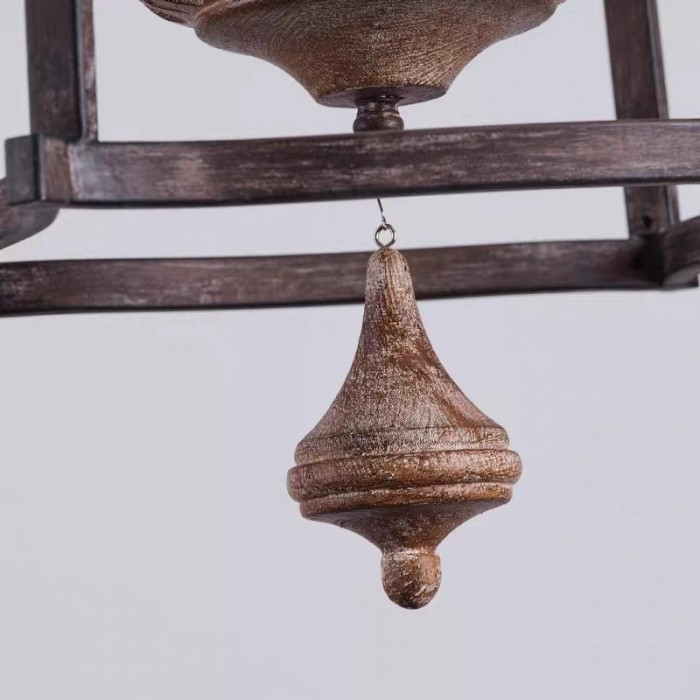 Suspension rustique en forme de cage à oiseaux avec structure en fer et accents en bois HL4640
