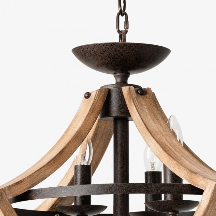 Lustre suspendu HL4605 à 3 lumières, en bois rustique vieilli et finition rouille