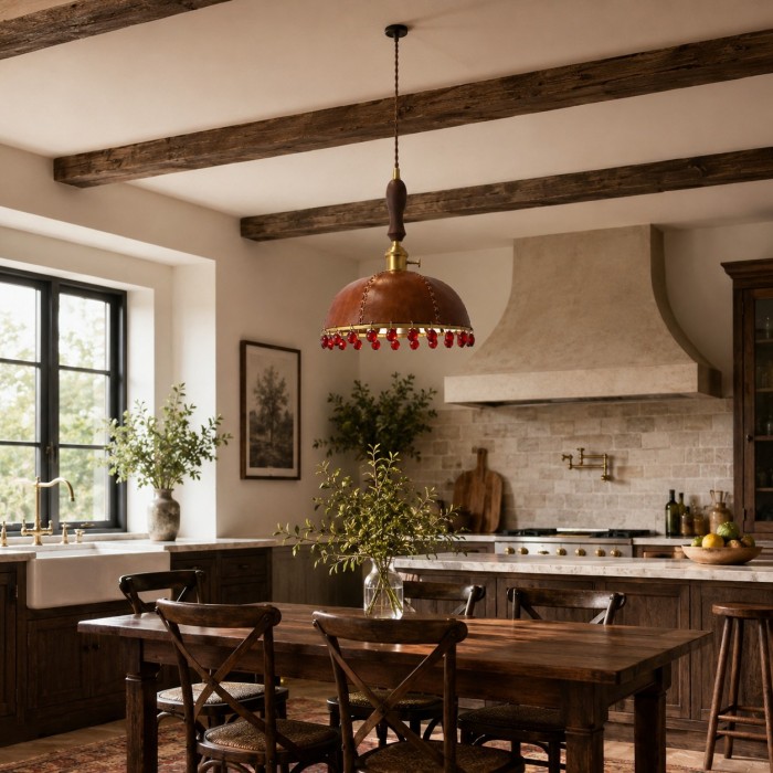 Suspension rustique en cuir avec dôme HL4579