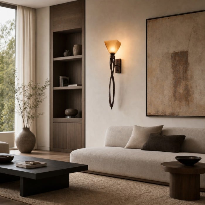 Sculptural Aged Bronze Amber Glass Wall Sconce HL4292