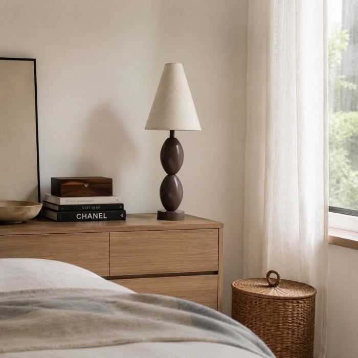 Sculpturale kalebas tafellamp met stoffen kap HL4286