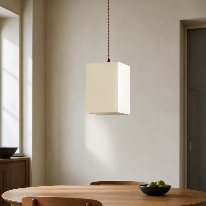 Suspension carrée en tissu avec rosace en bois HL4360