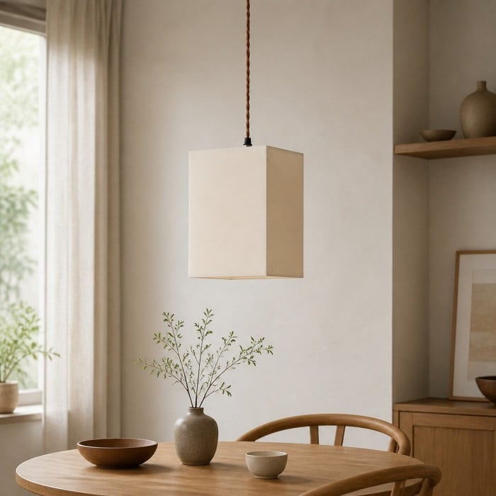 Suspension carrée en tissu avec rosace en bois HL4360