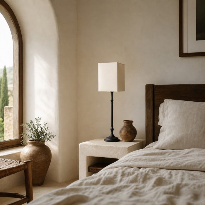 Lampe de table carrée avec abat-jour en tissu HL4339