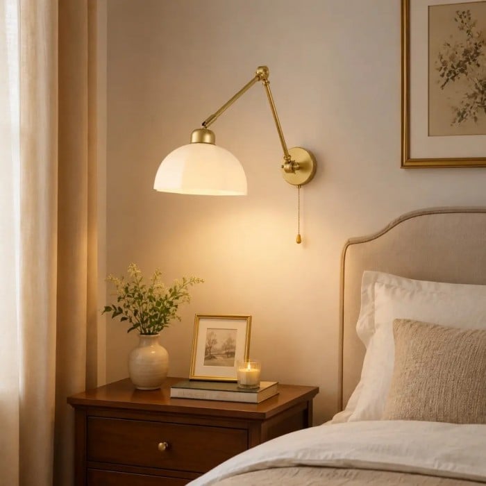 Swing Arm Milk Glass Wall Lamp HL4249