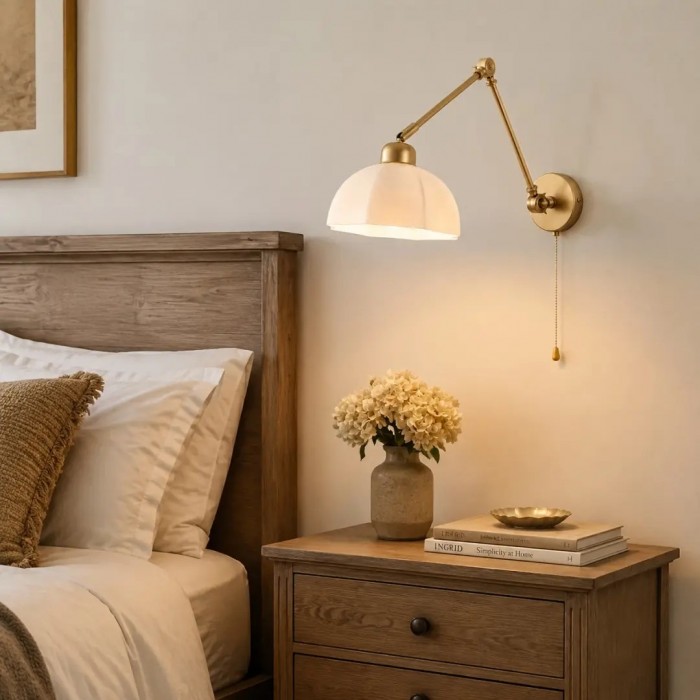 Swing Arm Milk Glass Wall Lamp HL4249
