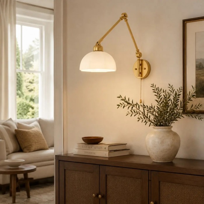 Swing Arm Milk Glass Wall Lamp HL4249