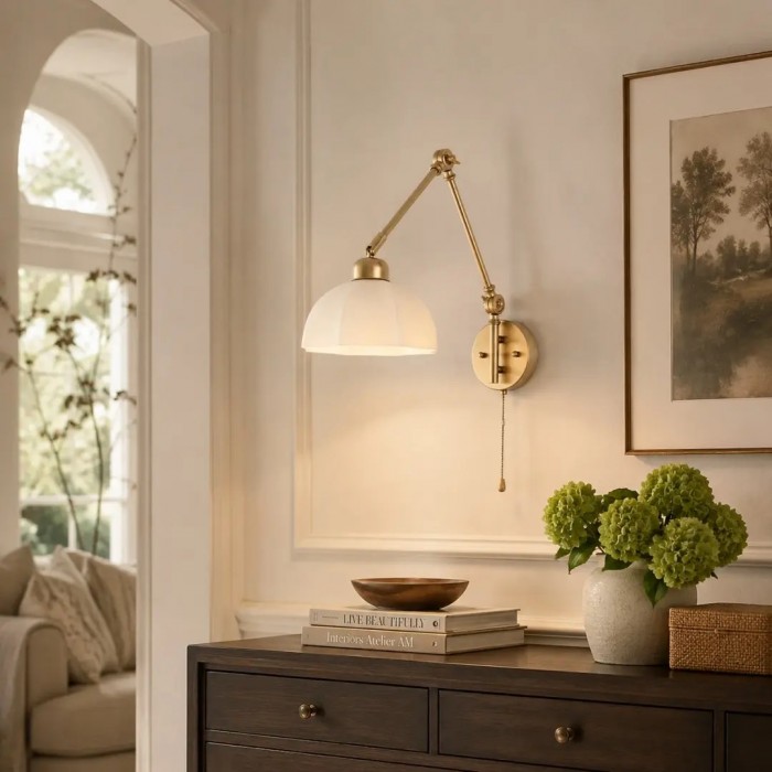 Swing Arm Milk Glass Wall Lamp HL4249