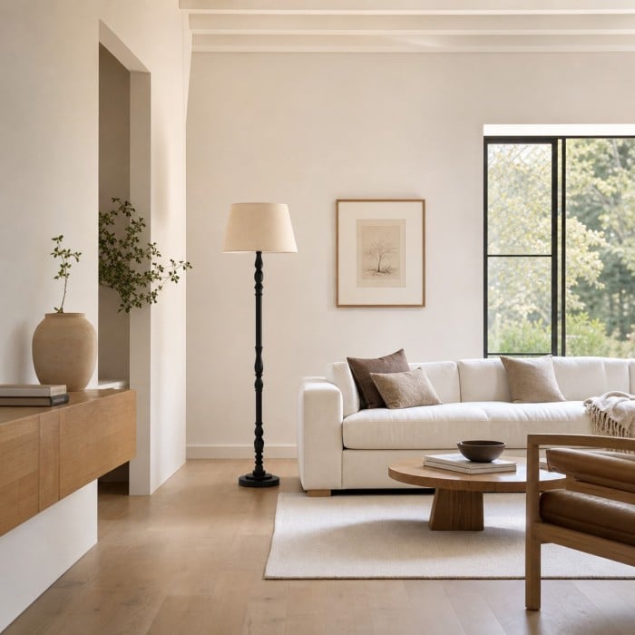 Turned-Wood Floor Lamp with Fabric Shade HL4399