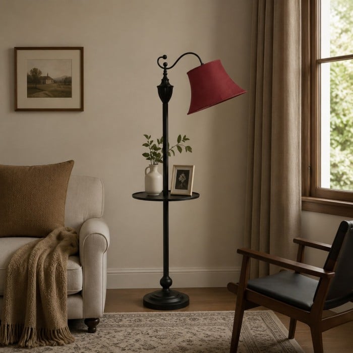 Vintage Arc Fabric Floor Lamp with Round Side Table HL4463