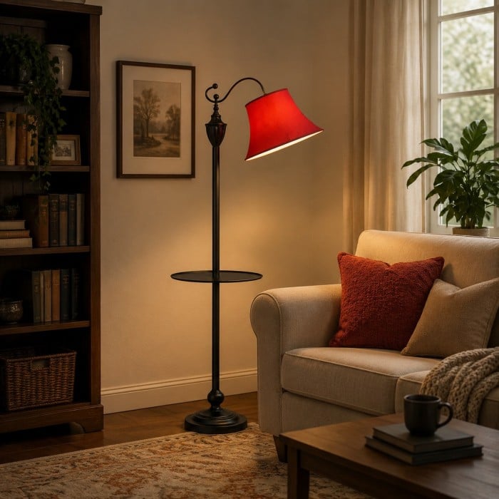 Vintage Arc Fabric Floor Lamp with Round Side Table HL4463
