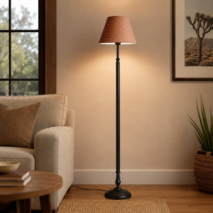 Vintage Black Iron Floor Lamp with Fabric Shade HL4460