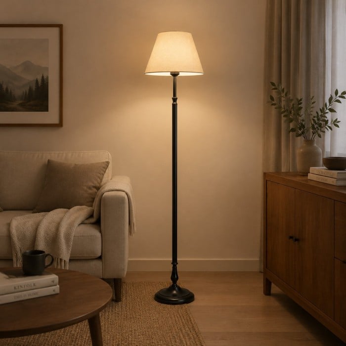 Vintage Black Iron Floor Lamp with Fabric Shade HL4460