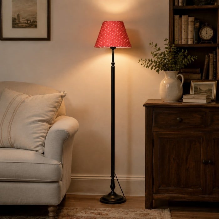 Vintage Black Iron Floor Lamp with Fabric Shade HL4460