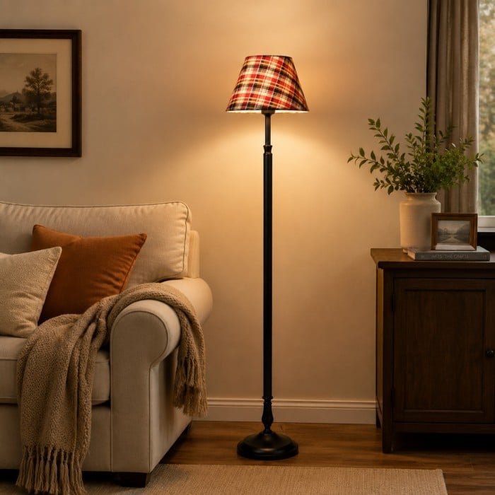 Vintage Black Iron Floor Lamp with Fabric Shade HL4460