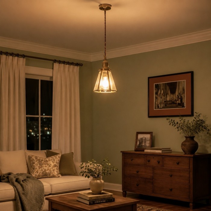 Suspension vintage en laiton et verre HL4517