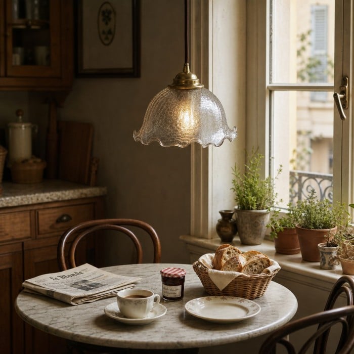 Suspension vintage en laiton avec abat-jour en verre thé HL4289