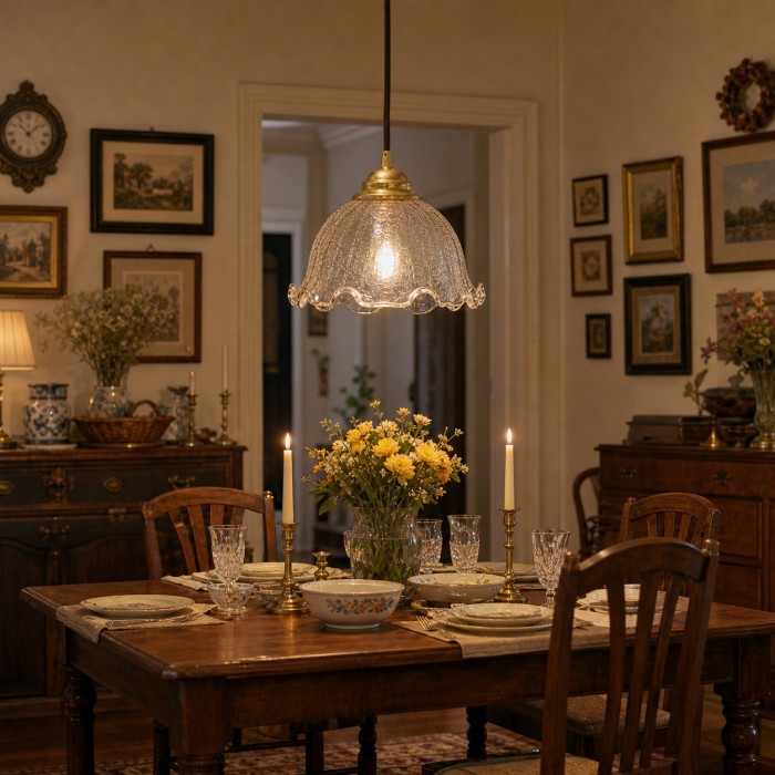 Suspension vintage en laiton avec abat-jour en verre thé HL4289