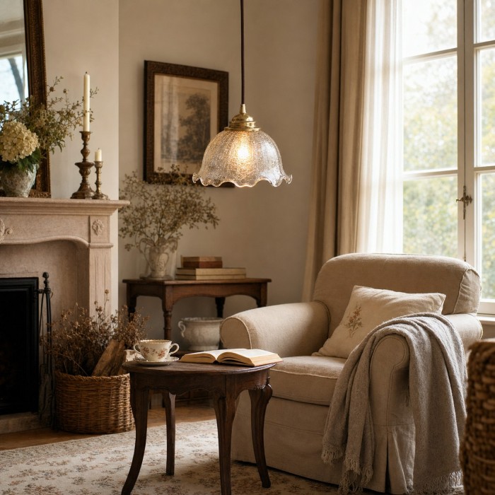 Suspension vintage en laiton avec abat-jour en verre thé HL4289