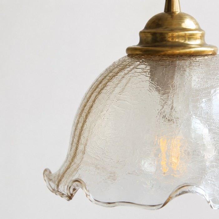 Suspension vintage en laiton avec abat-jour en verre thé HL4289