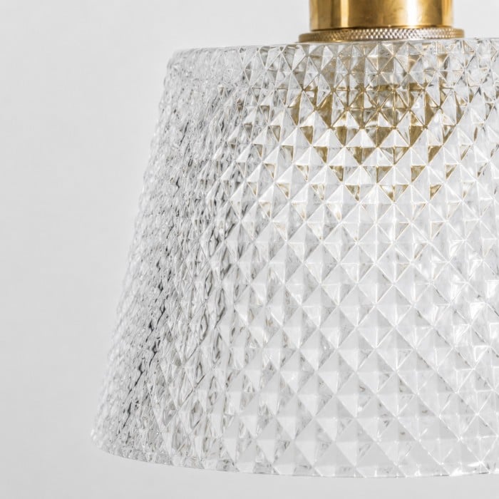 Suspension vintage en laiton avec abat-jour en verre texturé HL4391