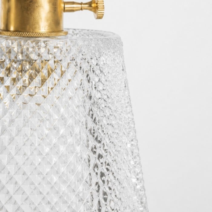 Suspension vintage en laiton avec abat-jour en verre texturé HL4391